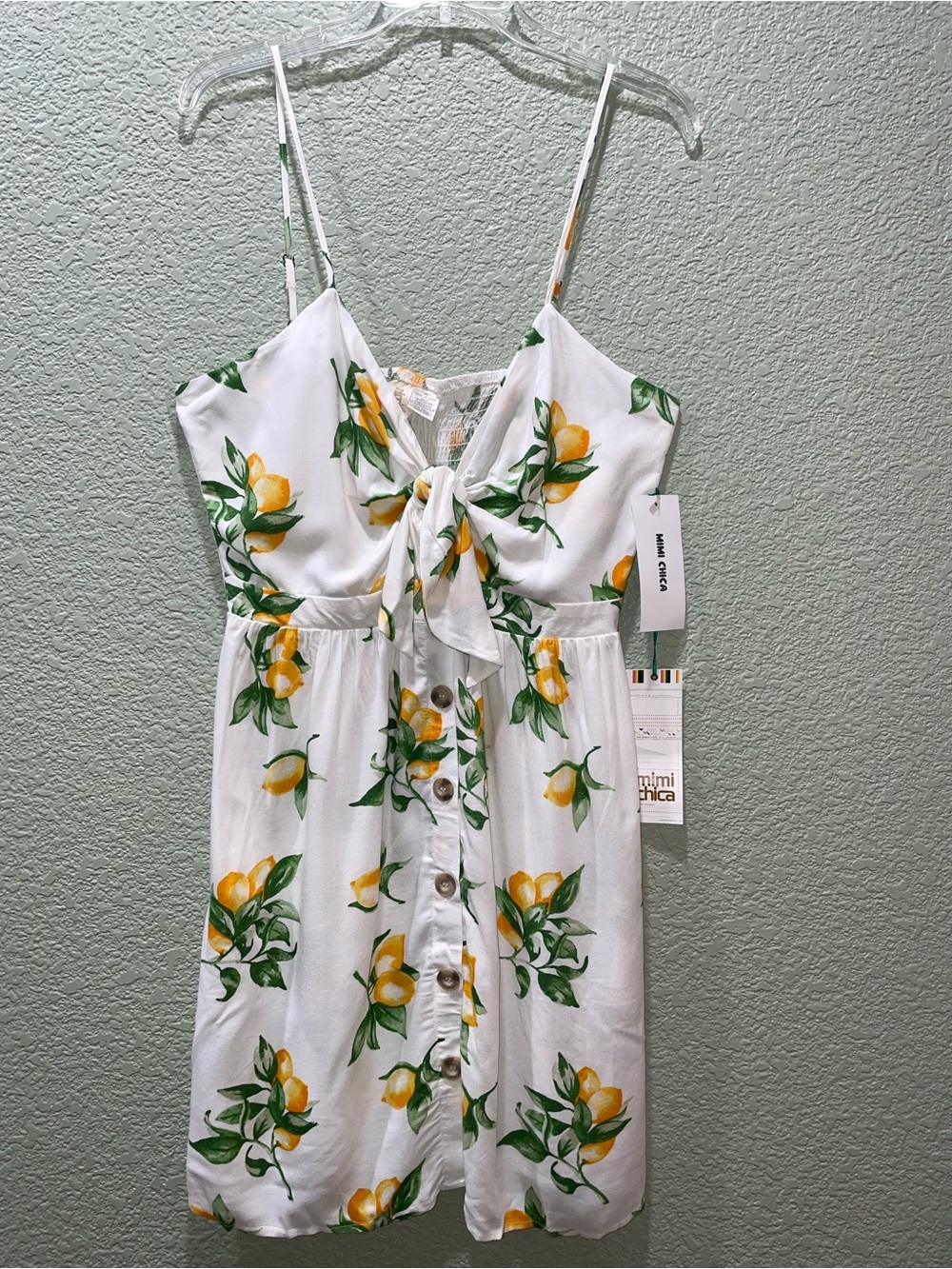 NWT Mimi Chica Lemon Fruit Tree Print Front-Bow Button Resortwear Beach Sz XL